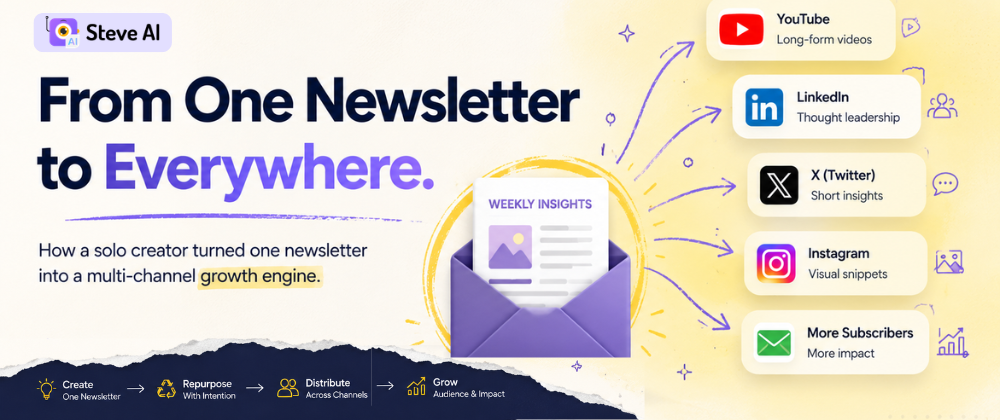 Solo finance creator repurposing newsletters into videos with Steve AI